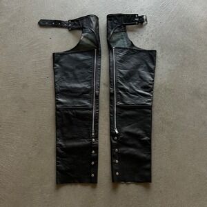 Vintage 90s Highway One Leather Motorcycle Chaps Mens XL Black Biker Riding Gear